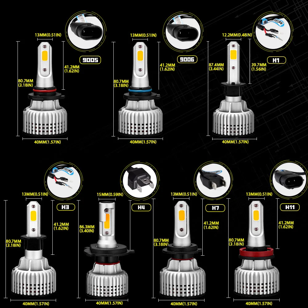 

NOVSIGHT Car LED Headlight Bulb H3 H4 H7 H11 9005 9006 3000K Yellow 72W/Pair Headlight Bulbs Car Headlamp IP68 Waterproof