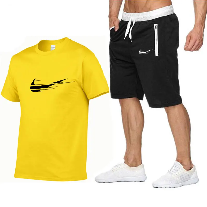 

2021 popular new cotton men's T-shirt + Sports Shorts Set summer high quality cotton T-shirt sports running set