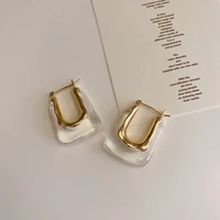flashbuy new trendy transparent resin hoop earrings for women girls geometric irregular metal acrylic earrings party jewelry