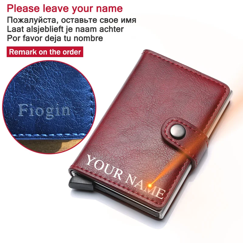 6989-leave name Мужской кредитный держатель для карт, RFID Блокировка, мужской кошелек, автоматическая застежка, мужской кошелек, кожзам, кошельки для банковских карт, Бизнес ID держатель для карт - Цвет: 6989-leave name