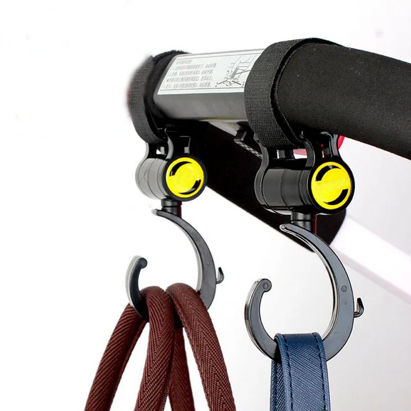 

2pcs Plastic Black Hooks for Stroller Bags Hook Pram 360 Rotation Stroller Hooks on The Stroller Outdoors Baby Accessories