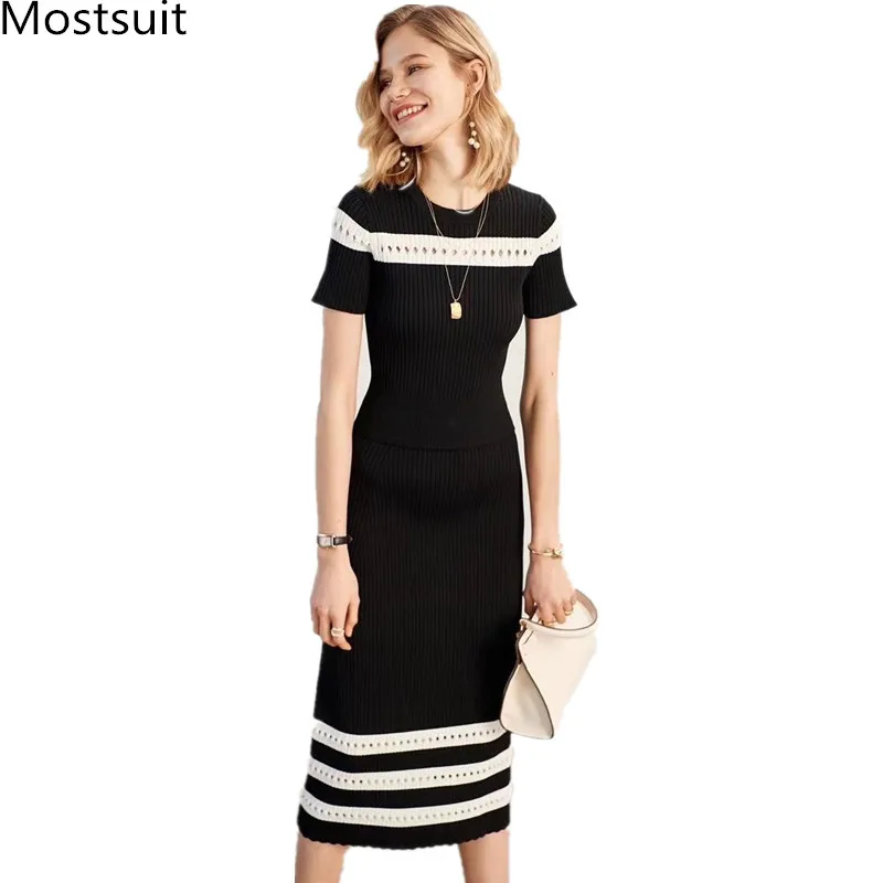 

Женские трикотажные костюмы из двух предметов, топ с коротким рукавом и юбка-карандаш, элегантные комплекты из двух предметов, лето 2020