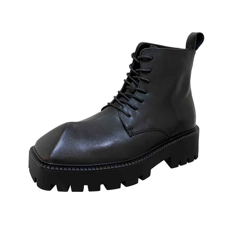 Bmante Men Shoes High-TOP Ankle Boots Genuine Leather Men Sneaker Luxury Trainers Casual Zip Flatform Increase Black Owen Shoes