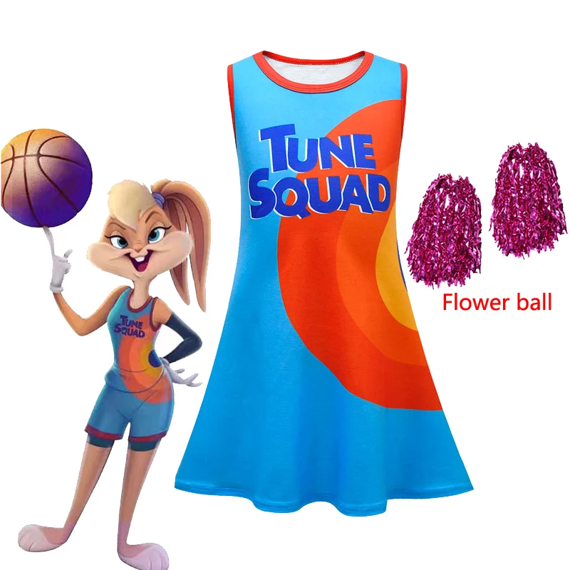 

Space Jam 2 Lola Cosplay Tune Squad Mid-length Vest Skirt Sleeveless Dress Girls Vest with Come on Flower Ball
