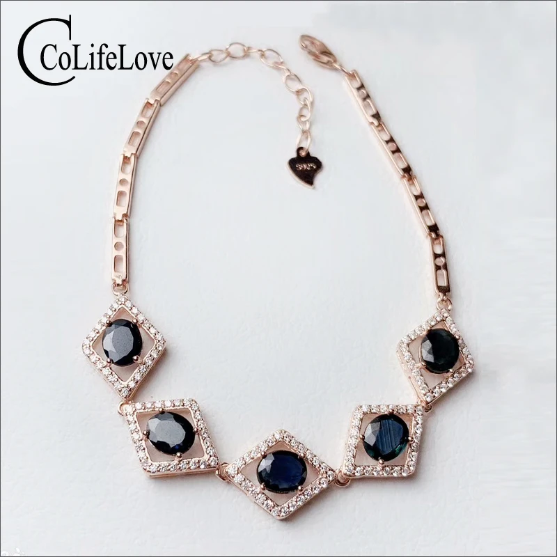 Браслет из серебра 100% пробы с сапфиром 4 Х5 мм | Украшения и аксессуары