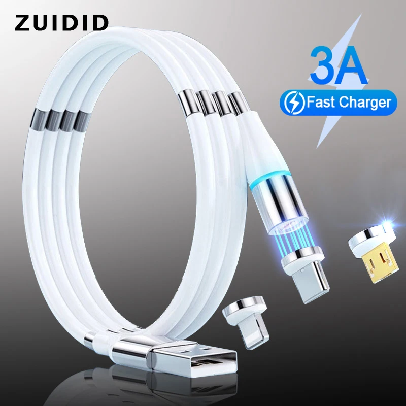 Магнитный кабель Micro USB Type-C 3A для смартфона со светодиодной подсветкой шнур
