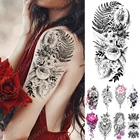 Водонепроницаемая Временная тату-наклейка розовая роза лотоса, кружевные цветы, флэш-татуировки, Змеиный дракон, боди-арт, поддельные тату для женщин и мужчин