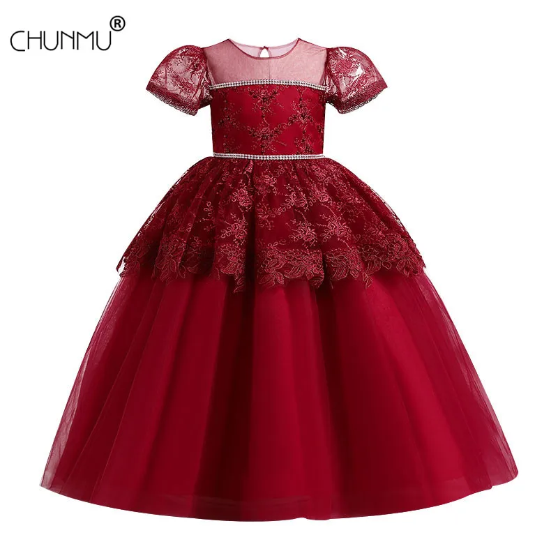 

Girls Dresses For Birthday Party Beaded Flower Elegant Princess Dresses Lace Embroidery Wedding Dress For Girls Clothes