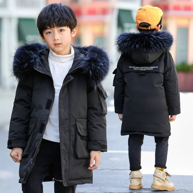 Брендовые Детские Пуховые парки пальто пуховики для мальчиков теплая Длинная