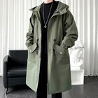 Privathinker осенний мужской Тренч однотонный большой длинный жакет 2022 модный большой Карманный Тренч с капюшоном пальто мужская одежда
