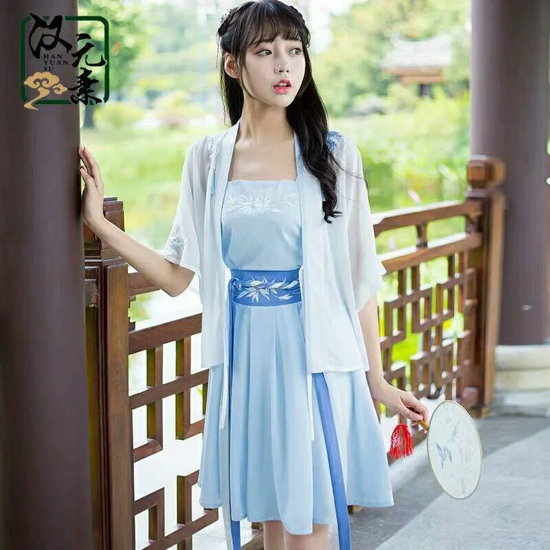 Женское Хлопковое платье hanfu облегающее в китайском стиле с запахом Корейском