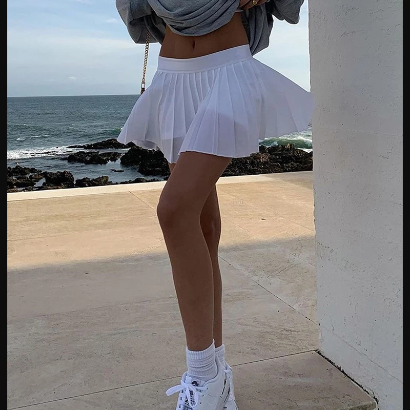 

Summer Mini Skirt for Women White Sexy Pleated Skirts Elastic Waist Solid Color Bottoms Teenage Girls Female Clothes Soft Girl