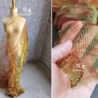 miyake pleats tulle fabric gold tulle green reflective diy patchwork background stage decor skirt dress clothes designer fabric