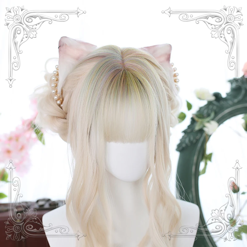 

Female Long Wavy Wig White Gradual Change Hair The Top Is Colorful Heat Resistant Women Wigs Cosplay Party