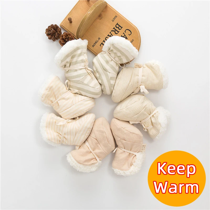 Зимние теплые ботинки из флока для новорожденных мальчиков и девочек с мягкой