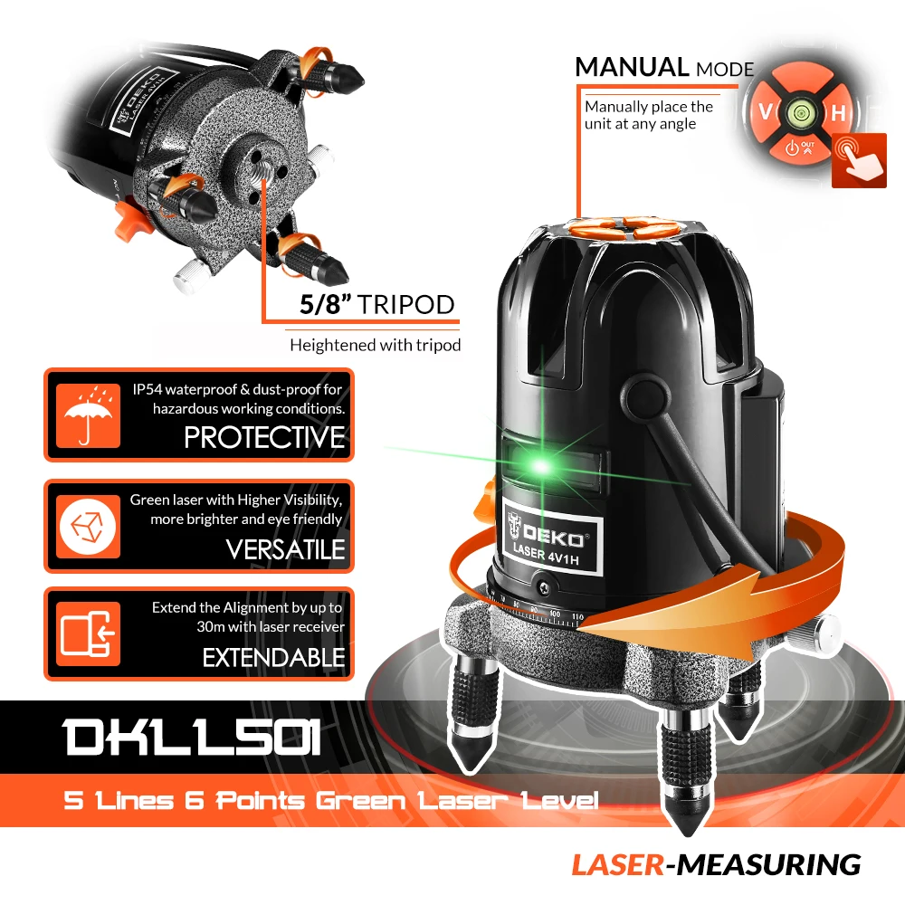 Уровень лазерный DEKO LL57G/LL58G 5 линий 6 точек регулировка на 360 градусов|Лазерные
