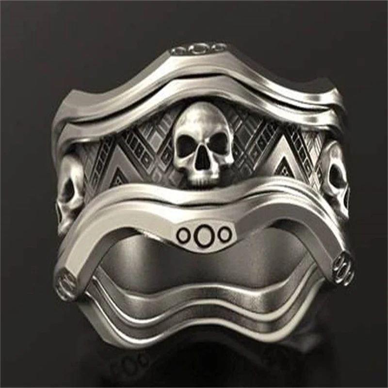 

The New personality creative punk death skull men's ring retro trend Domineering hip-hop locomotive style jewelry gift wholesale