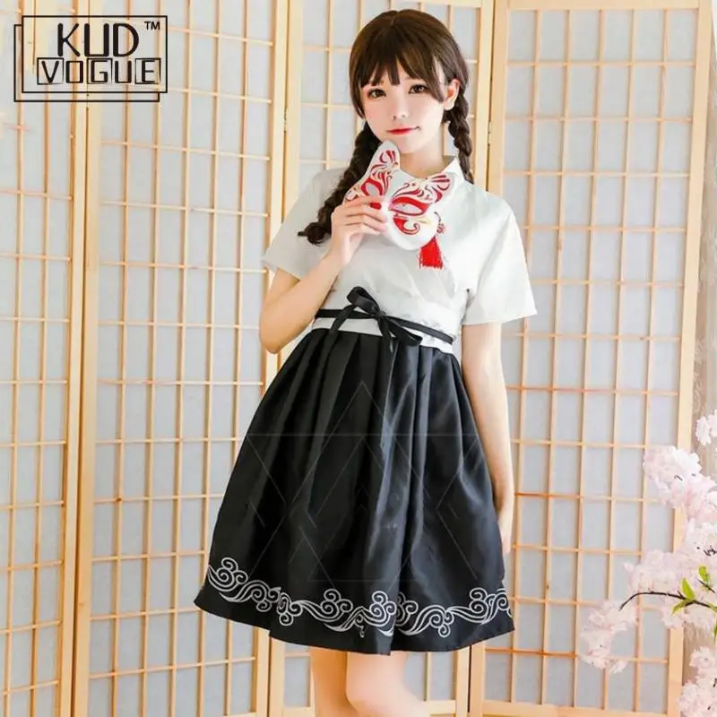 Кимоно японский юката Темный самурайский журавль девушки готическое платье для