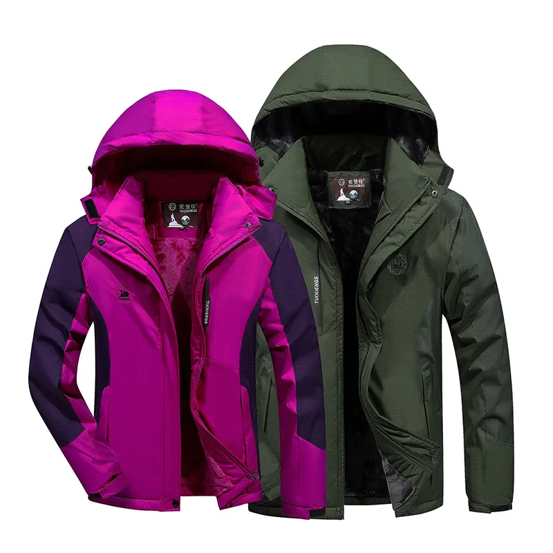 Outdoor Raincoat Jacket COUPLE S Ski Riding Clothes Plus Velvet Padded Jacket Waterproof Warm Middle-aged Cotton-