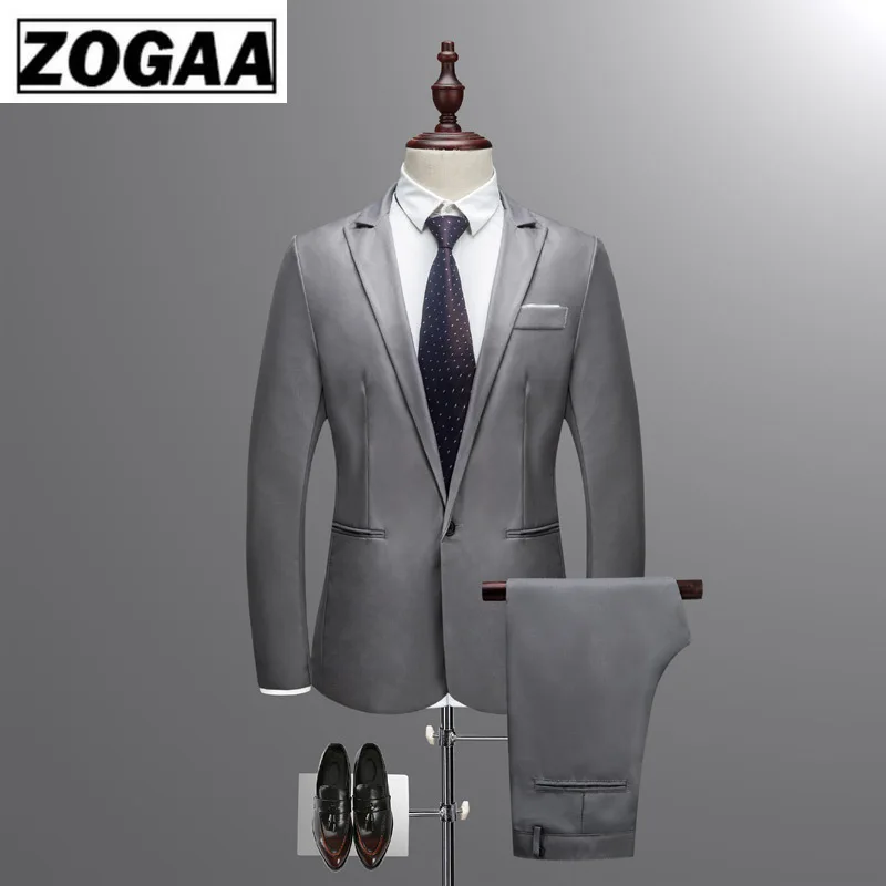 Куртка + брюки новые мужские деловые тонкие костюмы наборы сплошной цвет