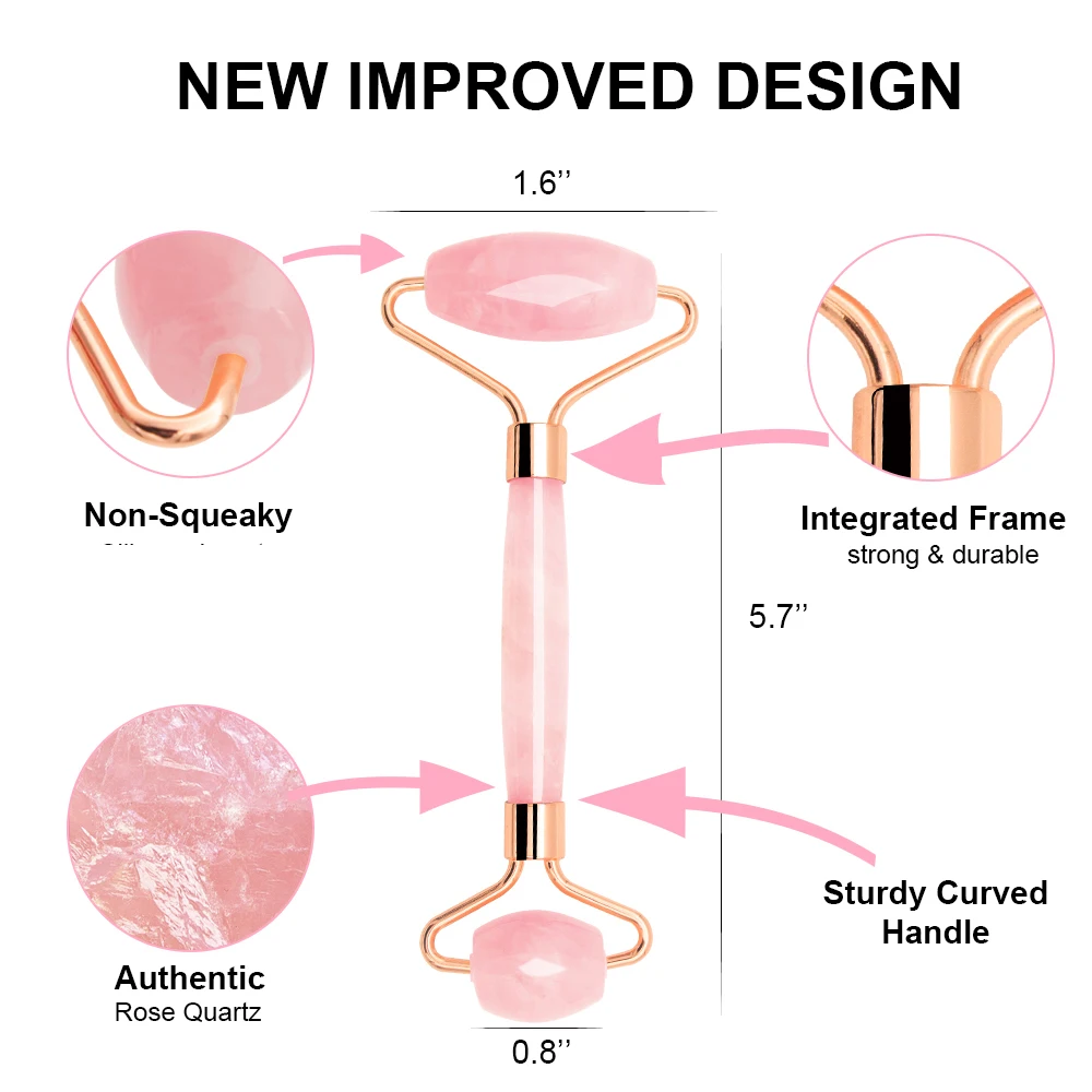 Розовый КВАРЦЕВЫЙ нефритовый роликовый массажный прибор для массажа лица ролик