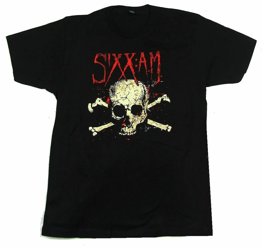 Sixx A.M. Черная футболка с черным черепом Merch Nikki AM в свободном стиле|Мужские