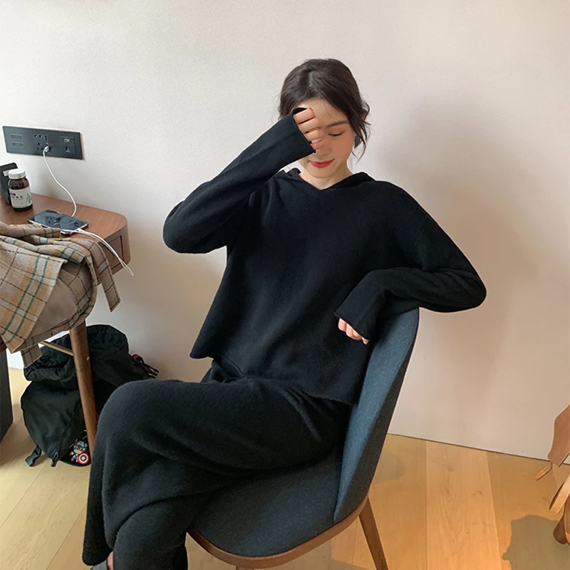 Женский спортивный костюм из двух предметов шерстяной пуловер с капюшоном и