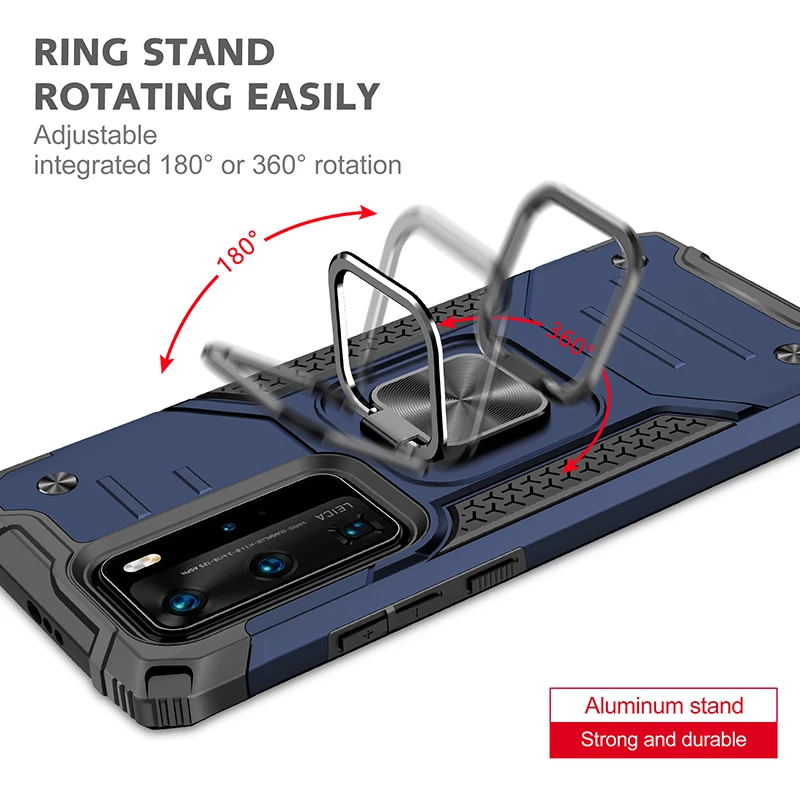 

For Huawei P30 Lite P40 Pro+ Plus Case Shockproof Armor Phone Case for Nova 5T 4E 6 SE 7i Honor 20 Magnetic Car Ring Cover