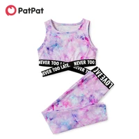 patpat summer new kid girl tie dye letter decor tank top 2pcs suits