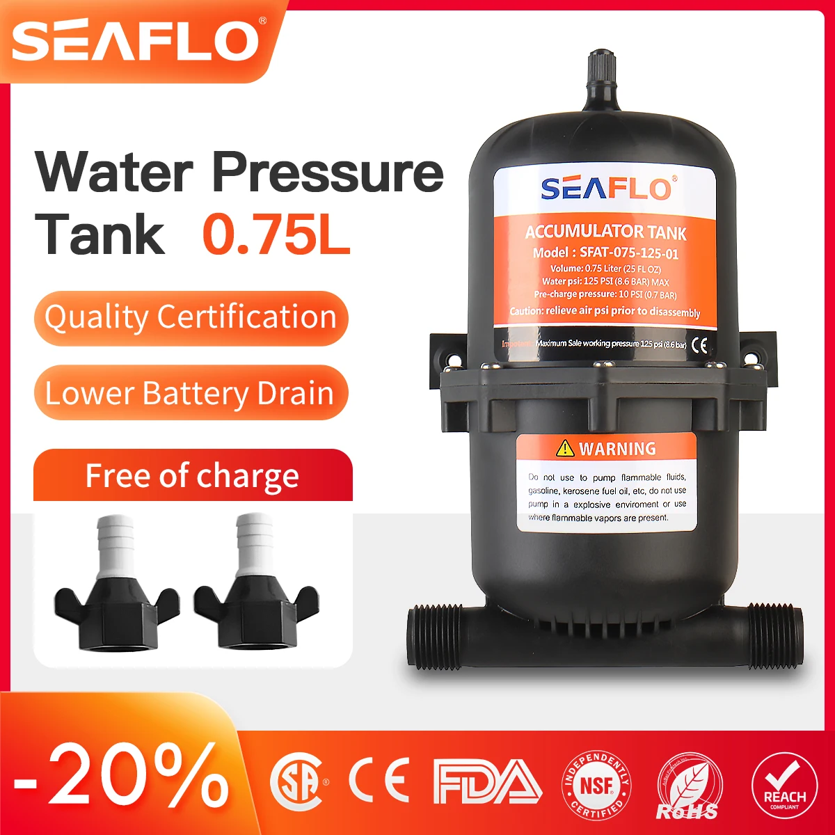 Морской Аккумулятор под давлением SEAFLO RV резервуар для аккумулятора 0 75 л