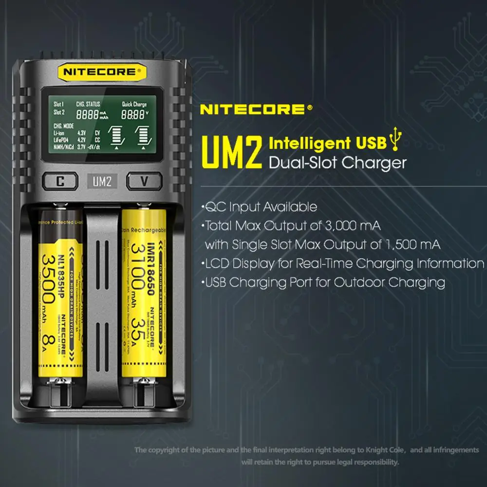 Зарядное устройство Nitecore UM2 USB двойной разъем QC интеллектуальная схема