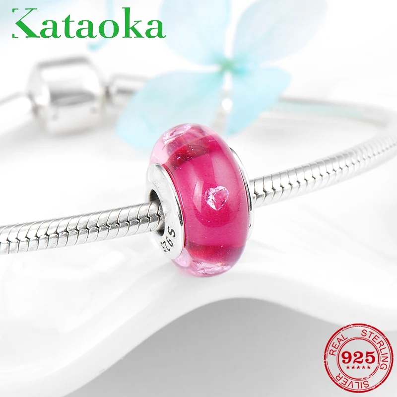 Бусины из муранского стекла с розовым сердцем серебра 925 пробы|Ювелирные шармы| |