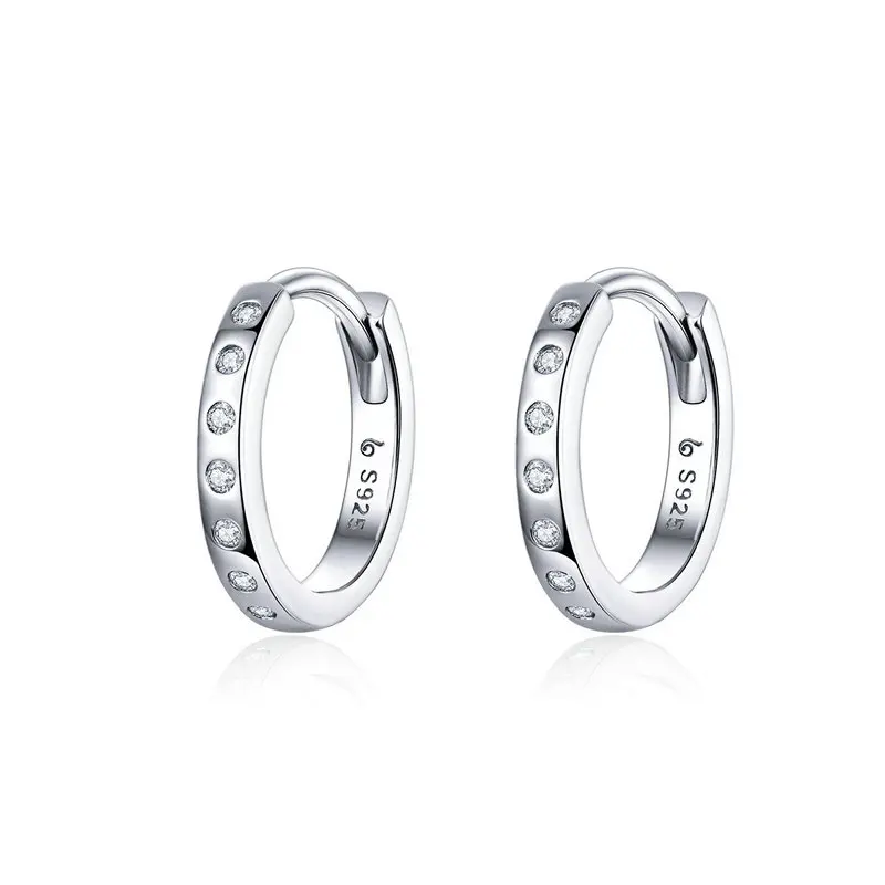 Простые серьги BISAER,, 925 пробы, серебряные, круглые, кубический циркон, серьги-гвоздики для женщин, изысканное ювелирное изделие, ECE498-C - Цвет камня: EFE101