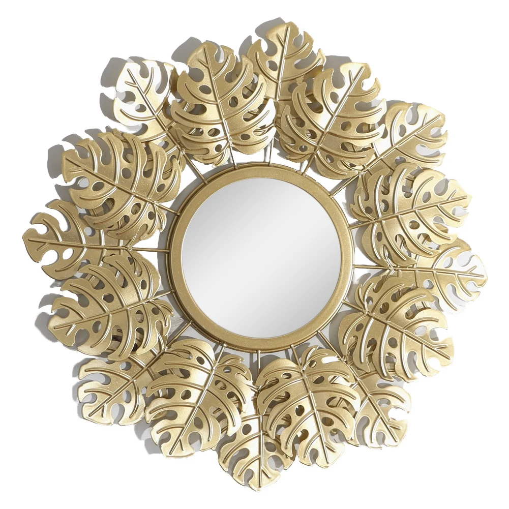 

Wall Hanging Mirror Golden Monstera Decorative Wall Mirror Gold Leaf Makeup Mirror For Living Room Bedroom