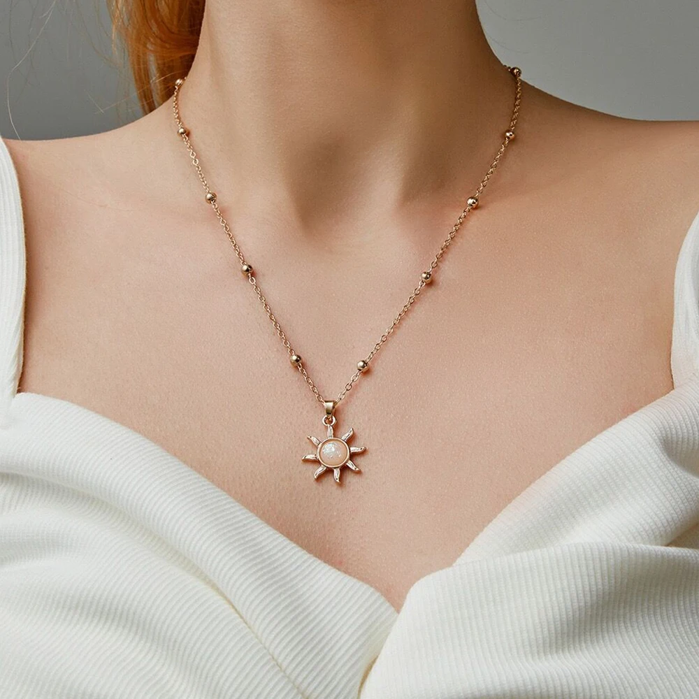 

Fashion Necklaces 2021 For Women Vintage Sun Couple Pendants Aesthetic Beads Chain Goth Jewelry Choker Female Accessories Gift