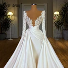 Элегантное кружевное свадебное платье с длинными рукавами и глубоким V-образным вырезом, исламский турецкий кафтан на заказ, размера плюс