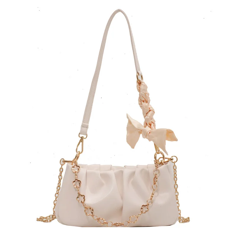 

Silk Scarf Braided Rope Cloud Bag 2021 Sweet Small Fresh New Trendy Chain Underarm Bag Casual Fold Shoulder Bag Lady Bag