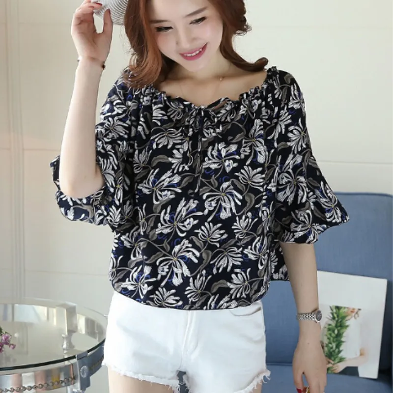Женская шифоновая блузка с вырезом лодочкой летняя принтом 2019 | одежда