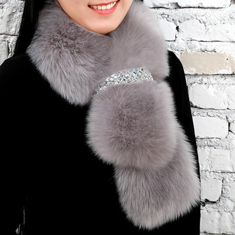 Женский зимний теплый шарф из искусственного меха съемный меховой лисьего