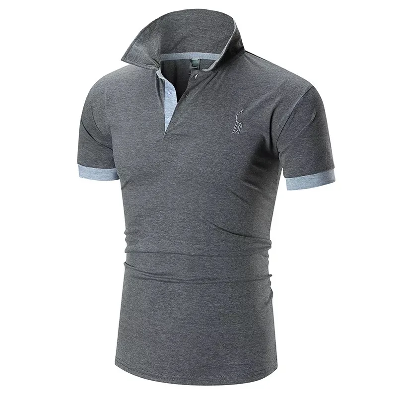 

Newest Men Polo Shirt Grey Navy Color Mens Casual Deer Embroidery Summer Cotton Polo Shirt Men Short Sleeve High Quantity Polo