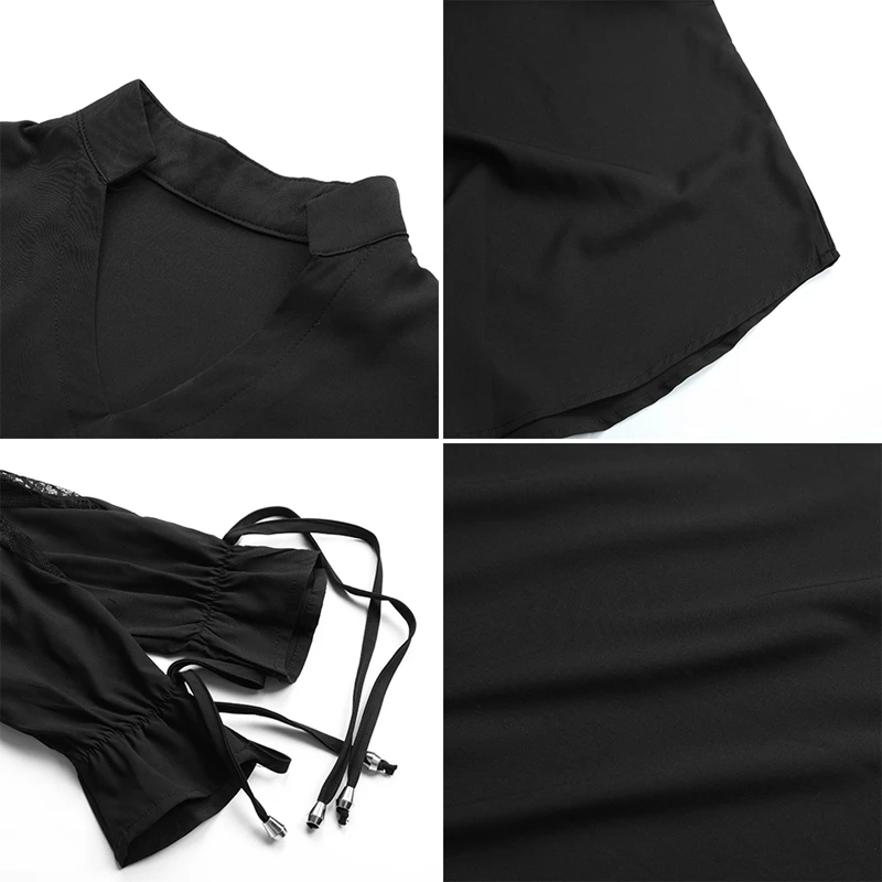 

Women's Long-Sleeve Pullover Solid Color Stitching Stand-Collar Lace Tie Shirt