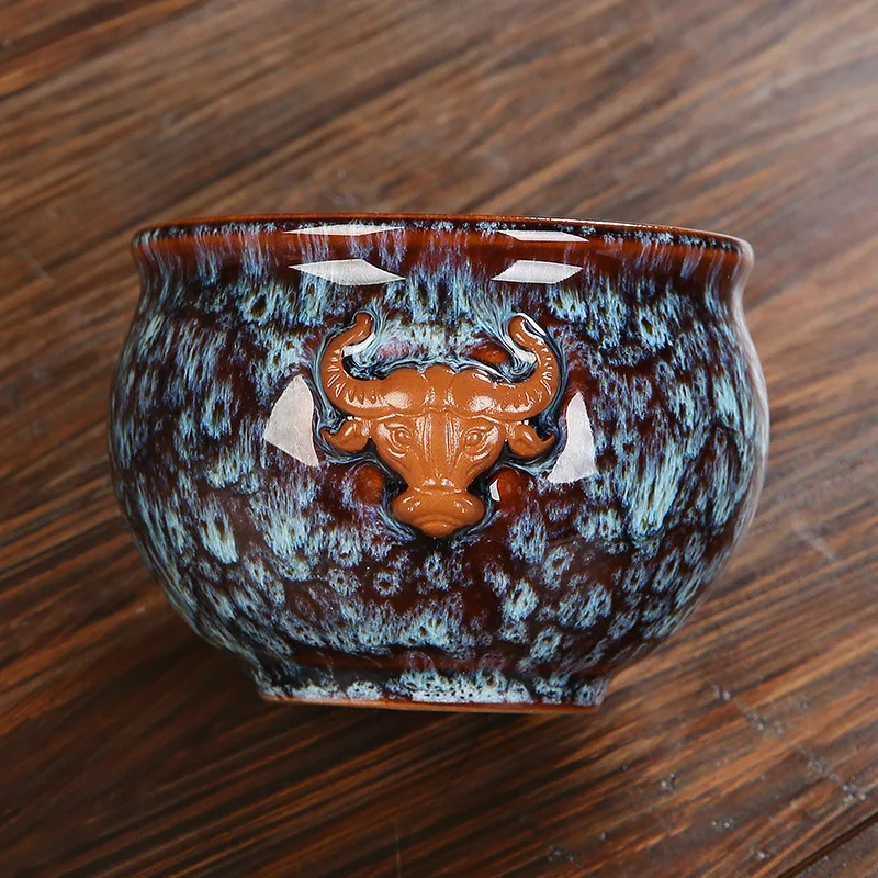 

Ceramic Cow Head Jian Zhan Teacup Kung Fu Tea Cup Set Master Single Appreciation Cups Ceremonial Mug Porcelain Chinese