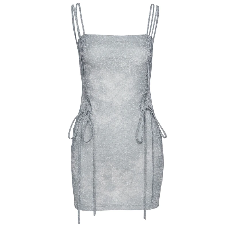 

Sylcue Summer high street fashion goblin stars sea haze gray suspender skirt female versatile adjustable dress party night dress