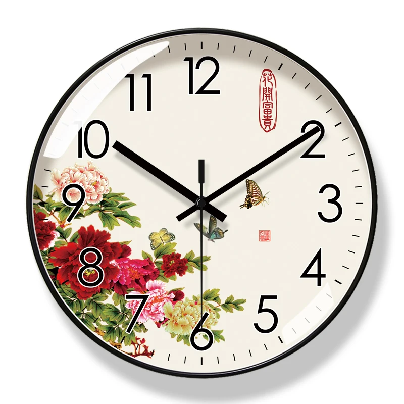 

2021 Round Creative Mute Wall Clock Modern Design Landscape Ink Painting Clocks for Home Decoration Kitchen Living Room Decor