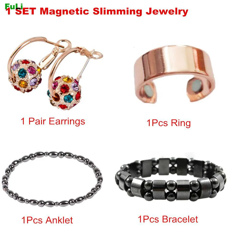 

4pcs/Set Magnetic Therapy Slimming Earring Bracelet Ring Lose Weight Body Relaxation Massage Slim Ear Studs Patch Health Jewelry
