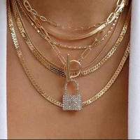 exknl layered crystal lock chain necklace 2020 girls cute necklace set claviclel chains women female fashion choker neck jewelry