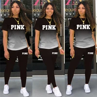 tracksuit women two piece sets casual cotton gradient print pullover short sleeve o neck sports trousers suit summer clothing