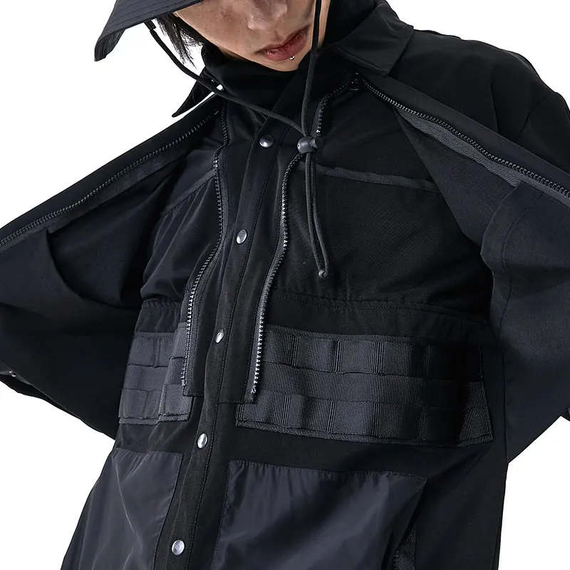 PUPIL TRAVEL 2020FW Techwear Men's Long Sleeve Wrinkle Free Black Molle Shirt Tactical Shirt h Hip Hop Punk Style Streetwear