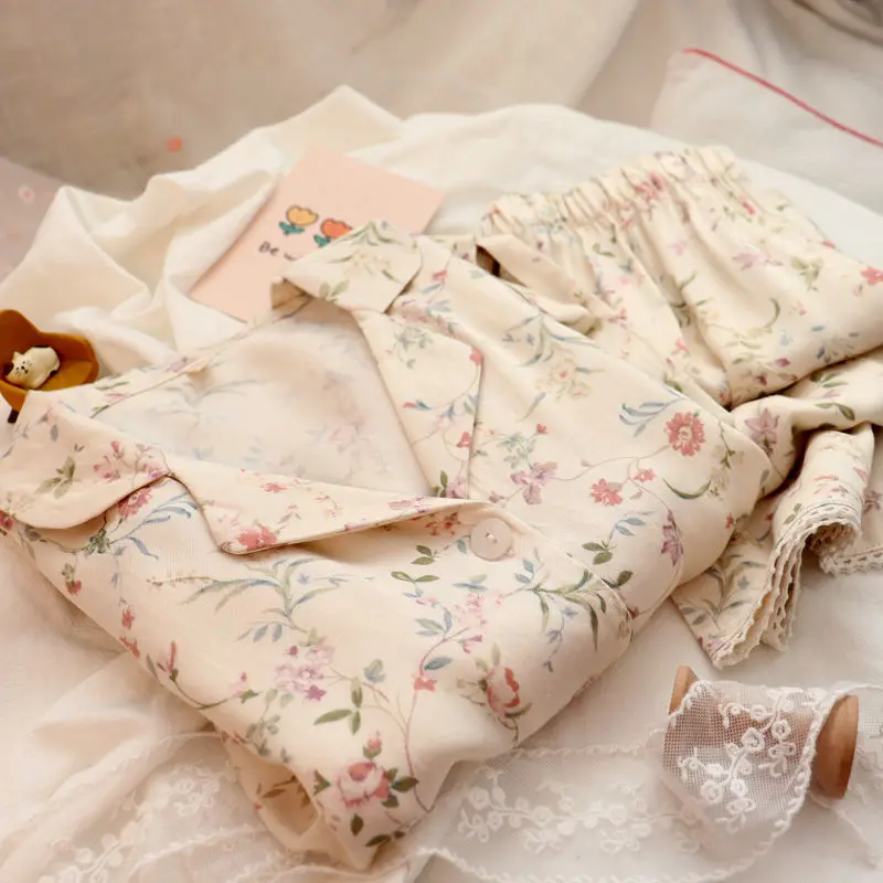 

Женская пижама QWEEK, женская пижама с цветочным принтом, летние брючные костюмы, ночная рубашка, домашняя одежда, одежда для отдыха, пижама из ...