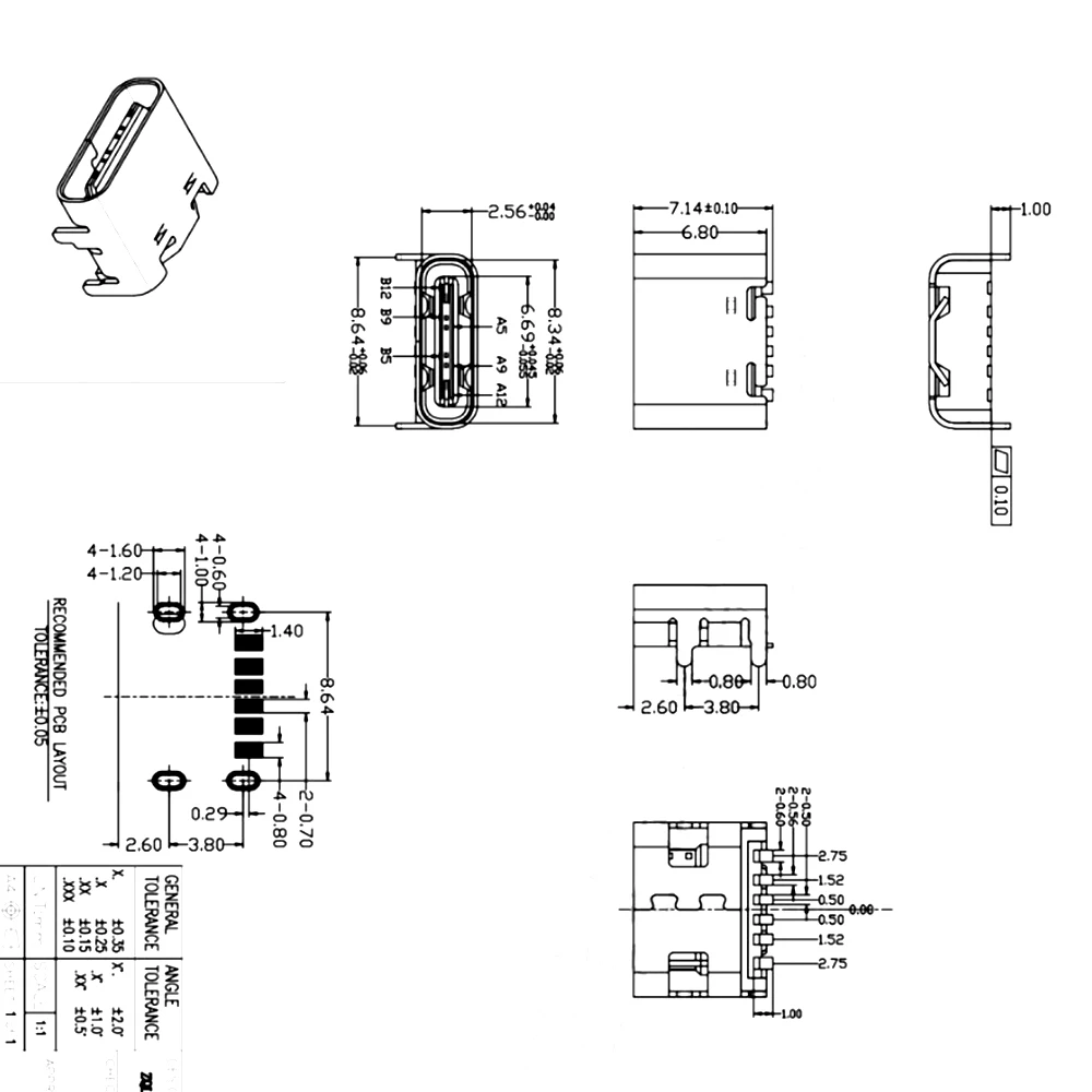 Прочный 10 штук в наборе USB 3 1 Тип C Технические характеристики 6Pin женский разъем SMT